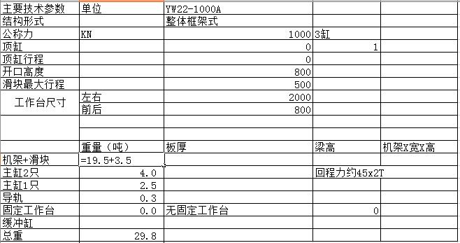 1000噸龍門(mén)框架式液壓機技術(shù)參數